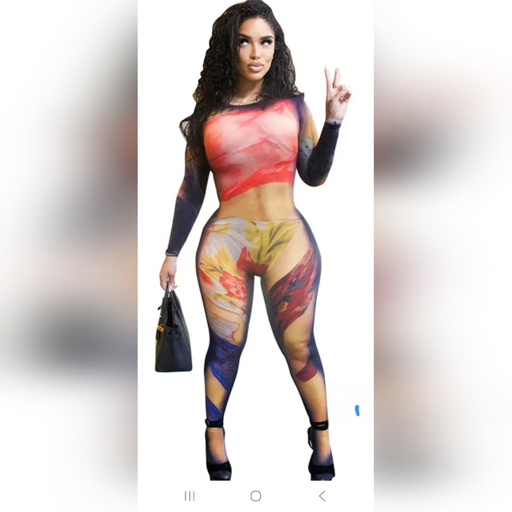 Vibrant Abstract Long Sleeve Jumpsuit